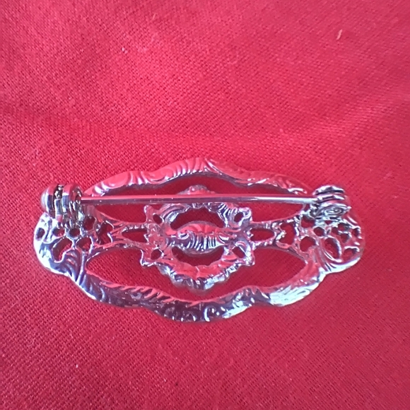 Vintage Downton Abbey Silver-tone Crystal Edwardian Oval Brooch - Picture 5 of 6
